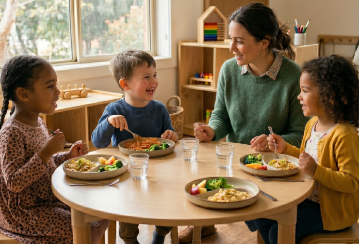 Children eating similar but not the same meals at daycare in an inclusive environment