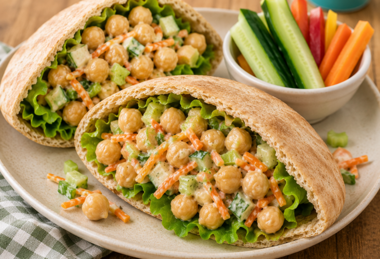 Chickpea salad in pita pockets