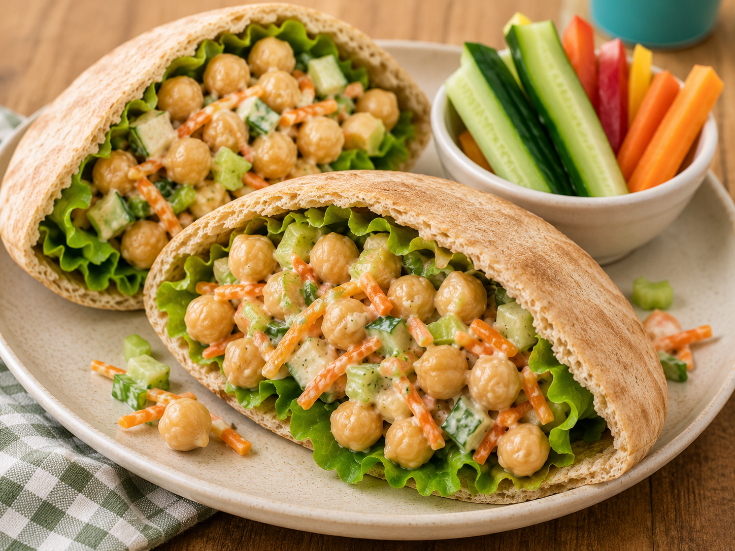 Chickpea salad in pita pockets
